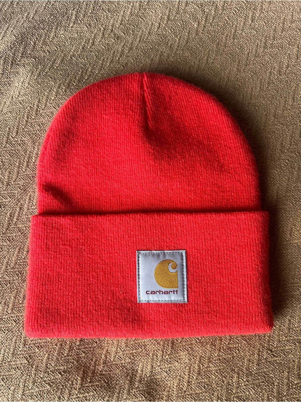Carhartt Kids Bright Red Cuffed Beanie with Gold Logo Patch
